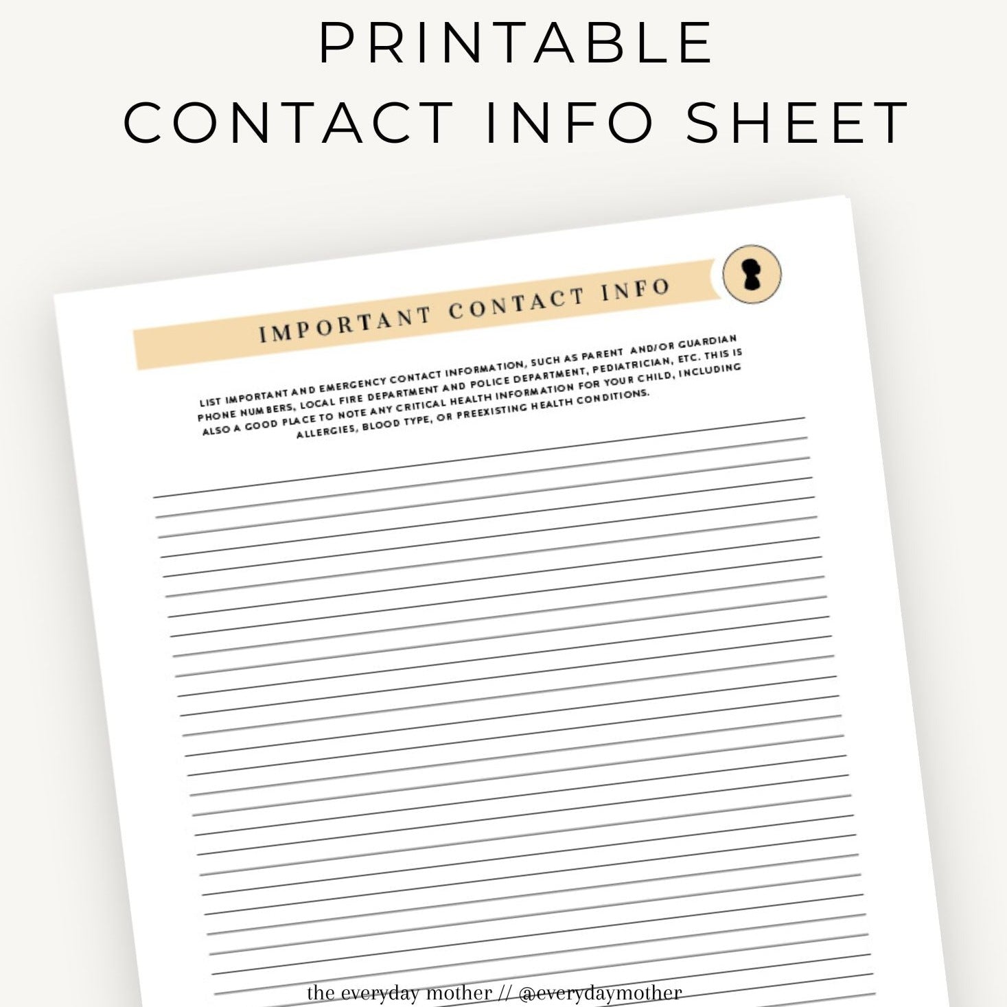 Printable Contact Sheet The Everyday Mother