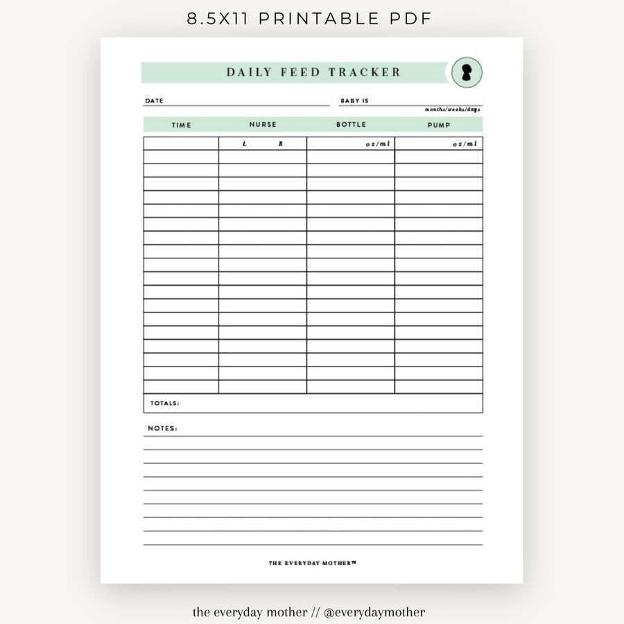 Printable Daily Feed Tracking Page