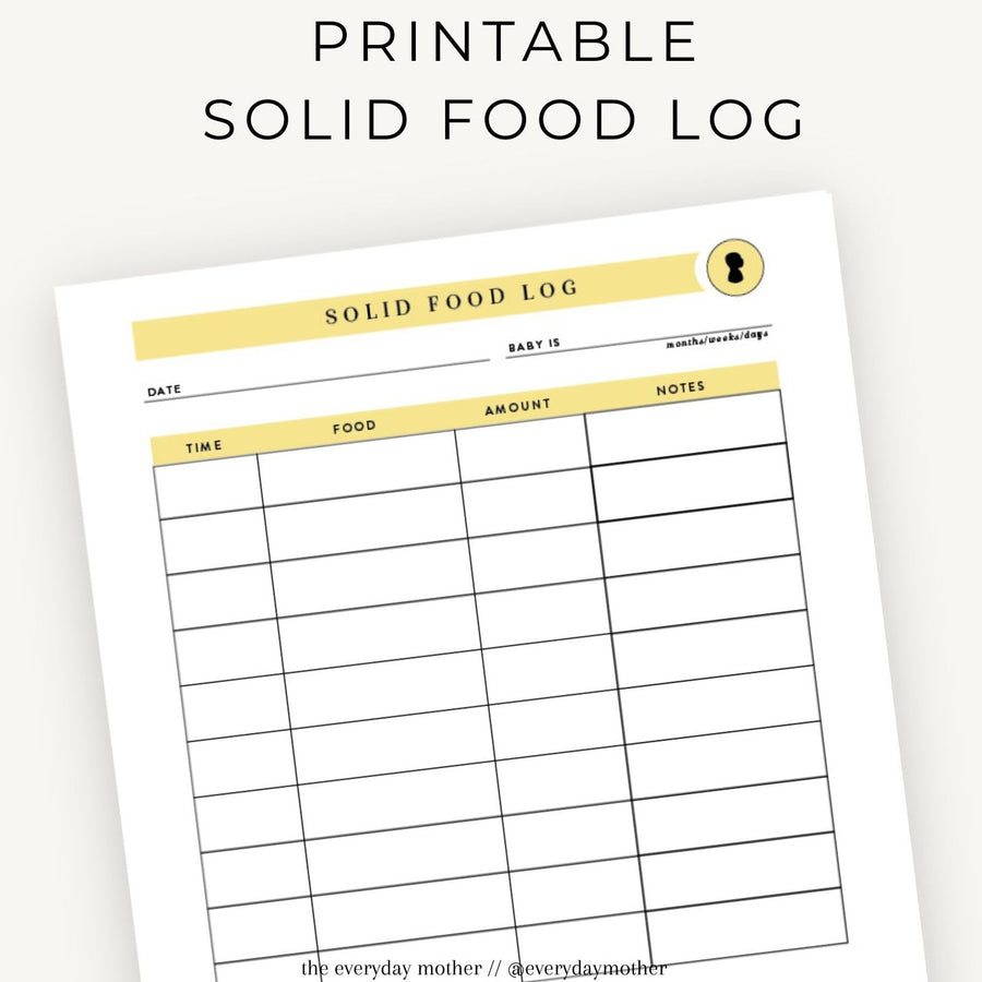 Printable Solid Food Log