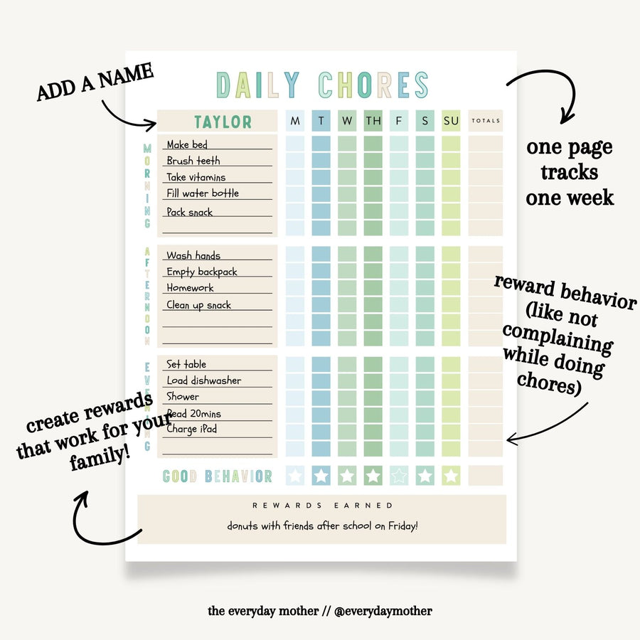 Printable Daily Chores Chart