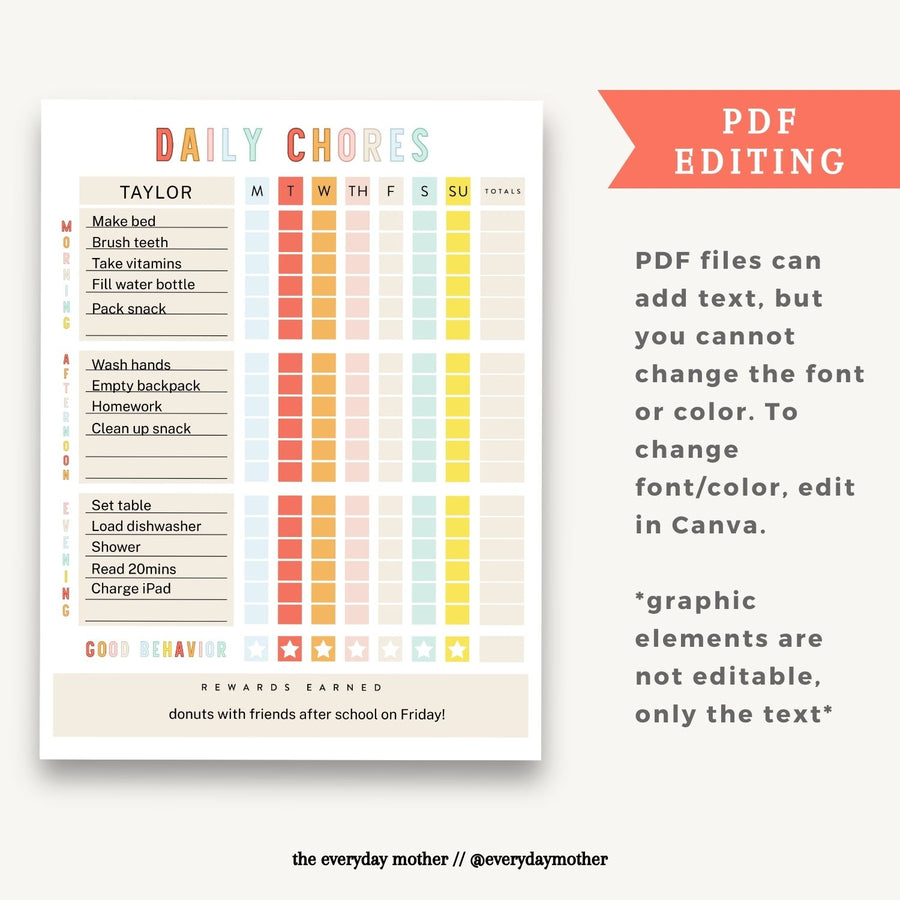 Printable Daily Chores Chart
