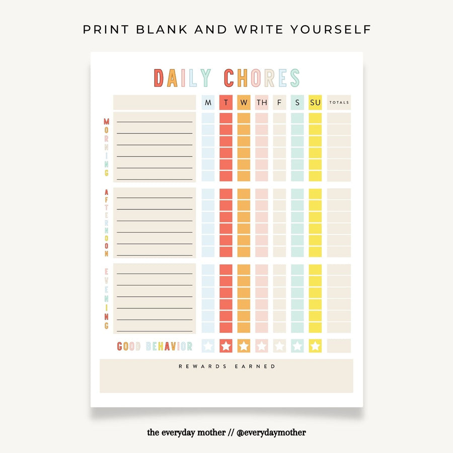 Printable Daily Chores Chart