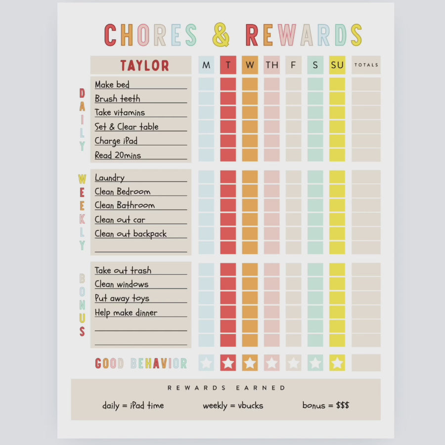 Printable Daily Chores Chart