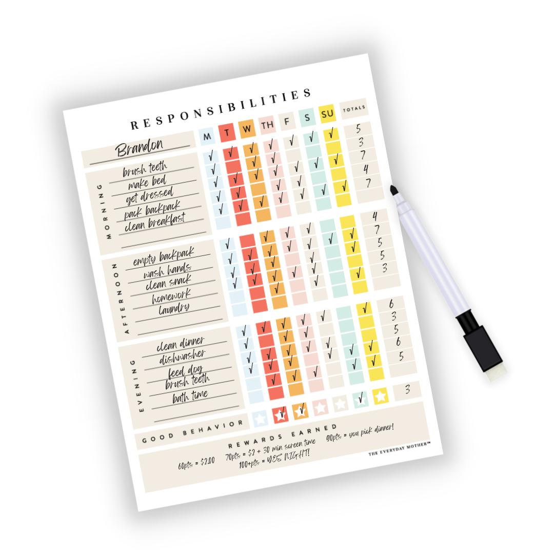 Kid's Chore Chart Dry Erase by The Everyday Mother